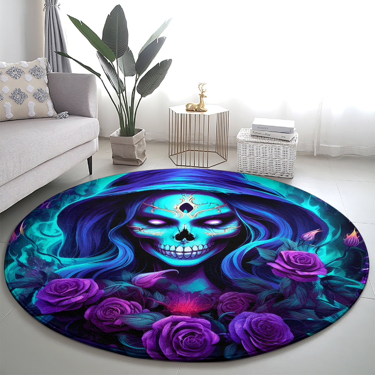Skull Lady Round Carpet Rose Skull She Whispered Back Iam The Storm