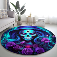 Skull Lady Round Carpet Rose Skull She Whispered Back Iam The Storm