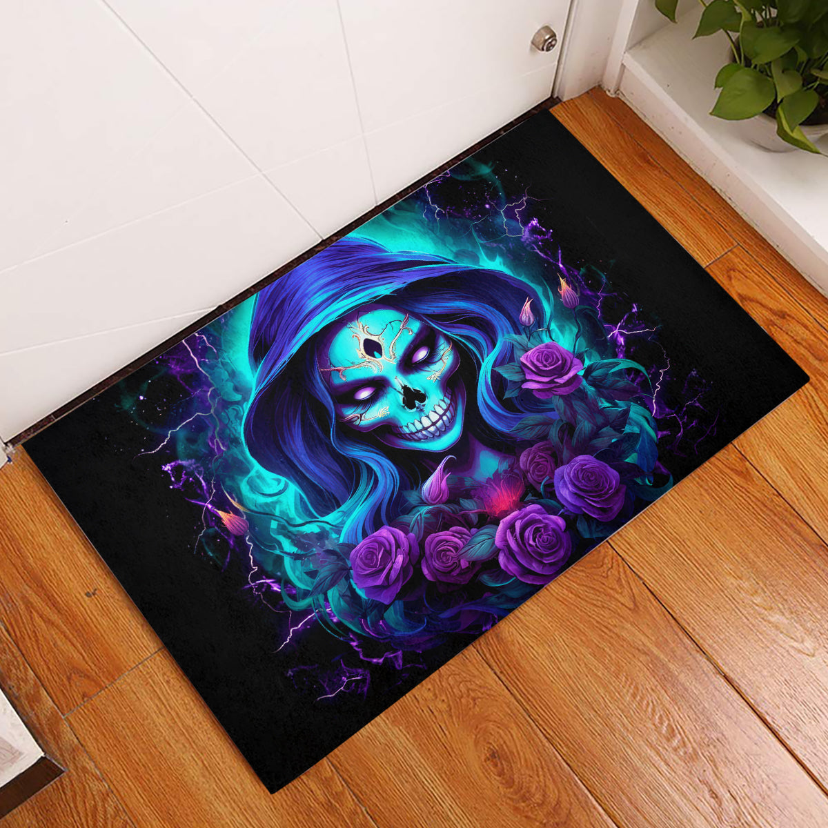Skull Lady Rubber Doormat Rose Skull She Whispered Back Iam The Storm - Wonder Print Shop