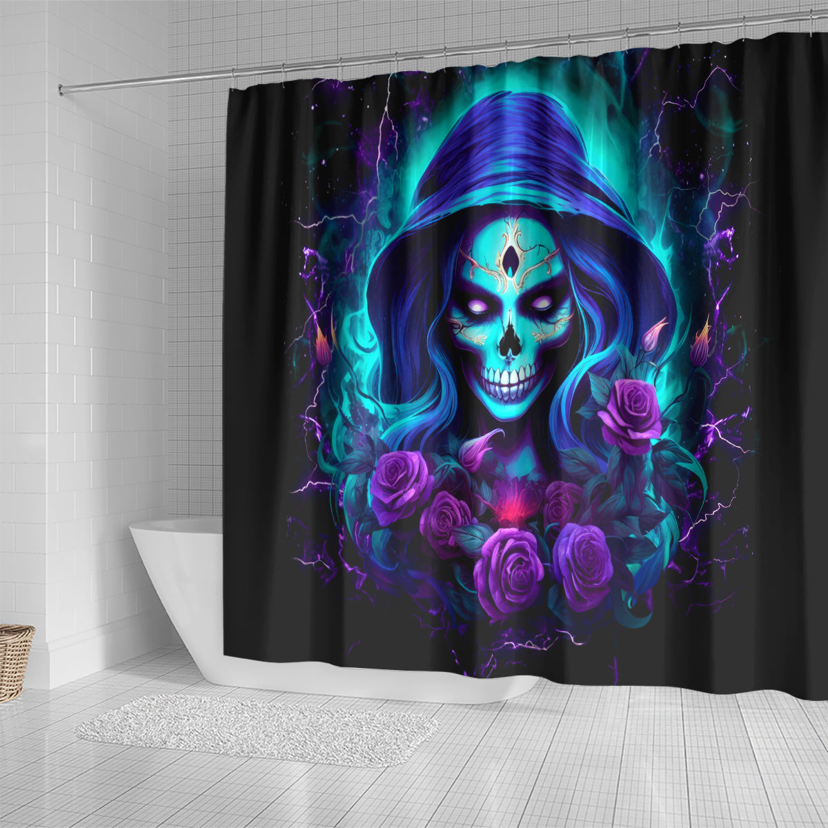 Skull Lady Shower Curtain Rose Skull She Whispered Back Iam The Storm
