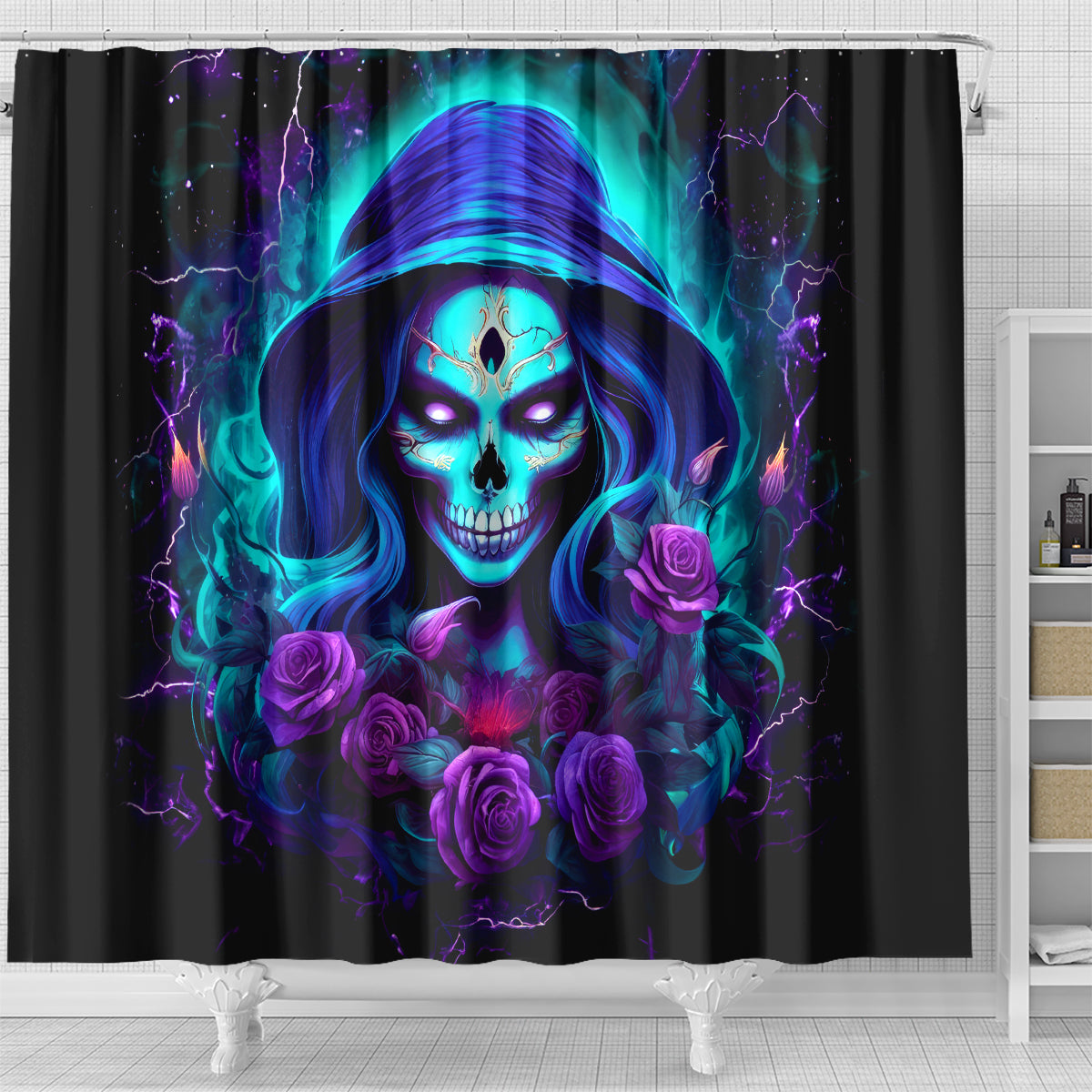Skull Lady Shower Curtain Rose Skull She Whispered Back Iam The Storm