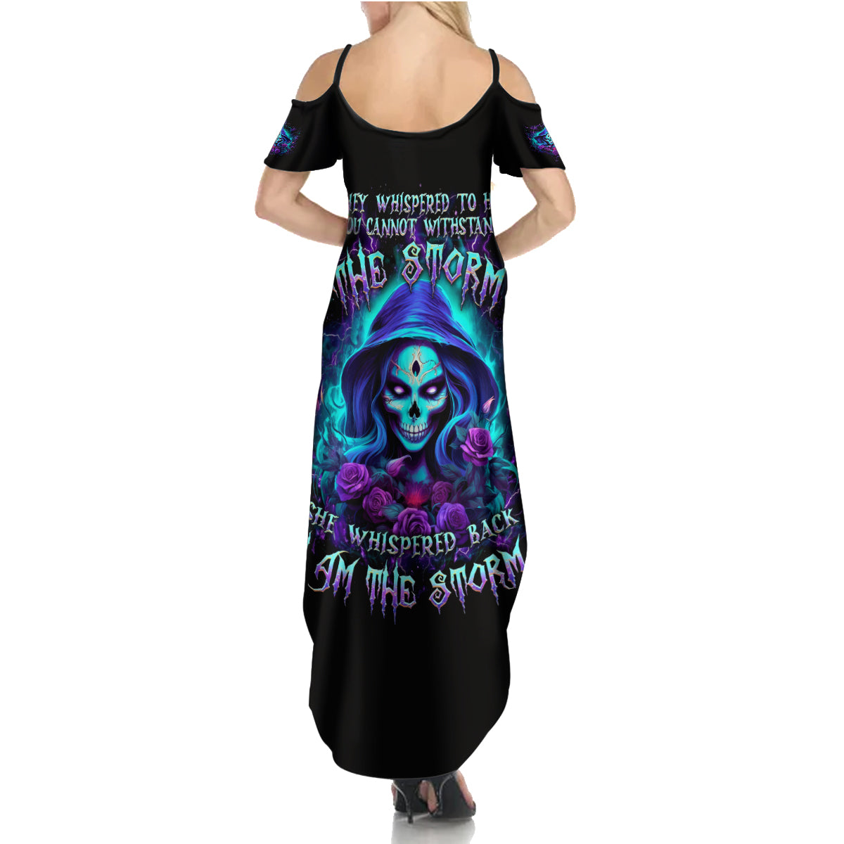 Skull Lady Summer Maxi Dress Rose Skull She Whispered Back Iam The Storm - Wonder Print Shop