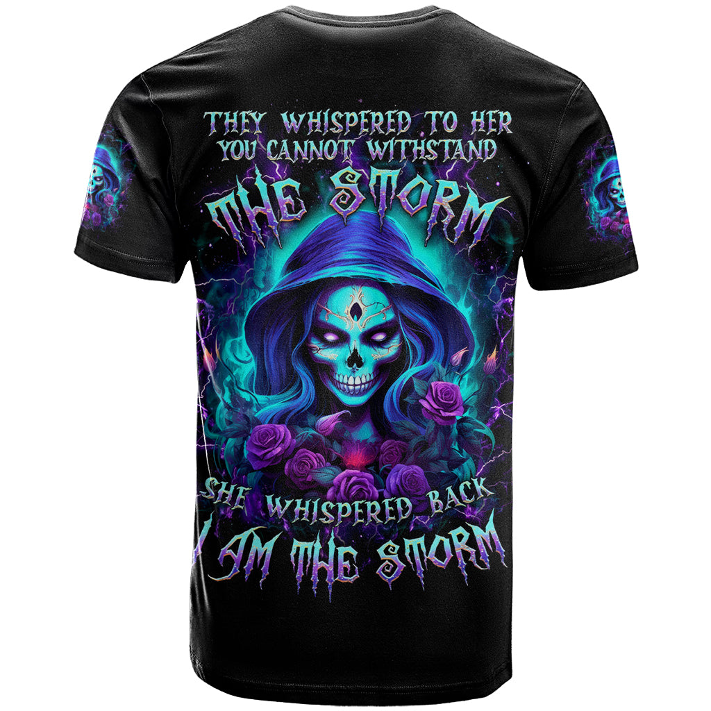 Skull Lady T Shirt Rose Skull She Whispered Back Iam The Storm - Wonder Print Shop