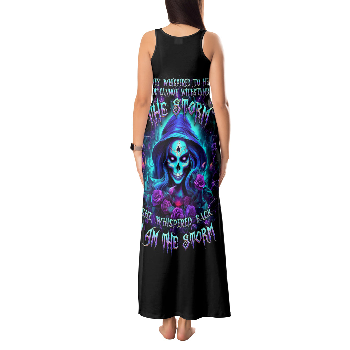 Skull Lady Tank Maxi Dress Rose Skull She Whispered Back Iam The Storm - Wonder Print Shop