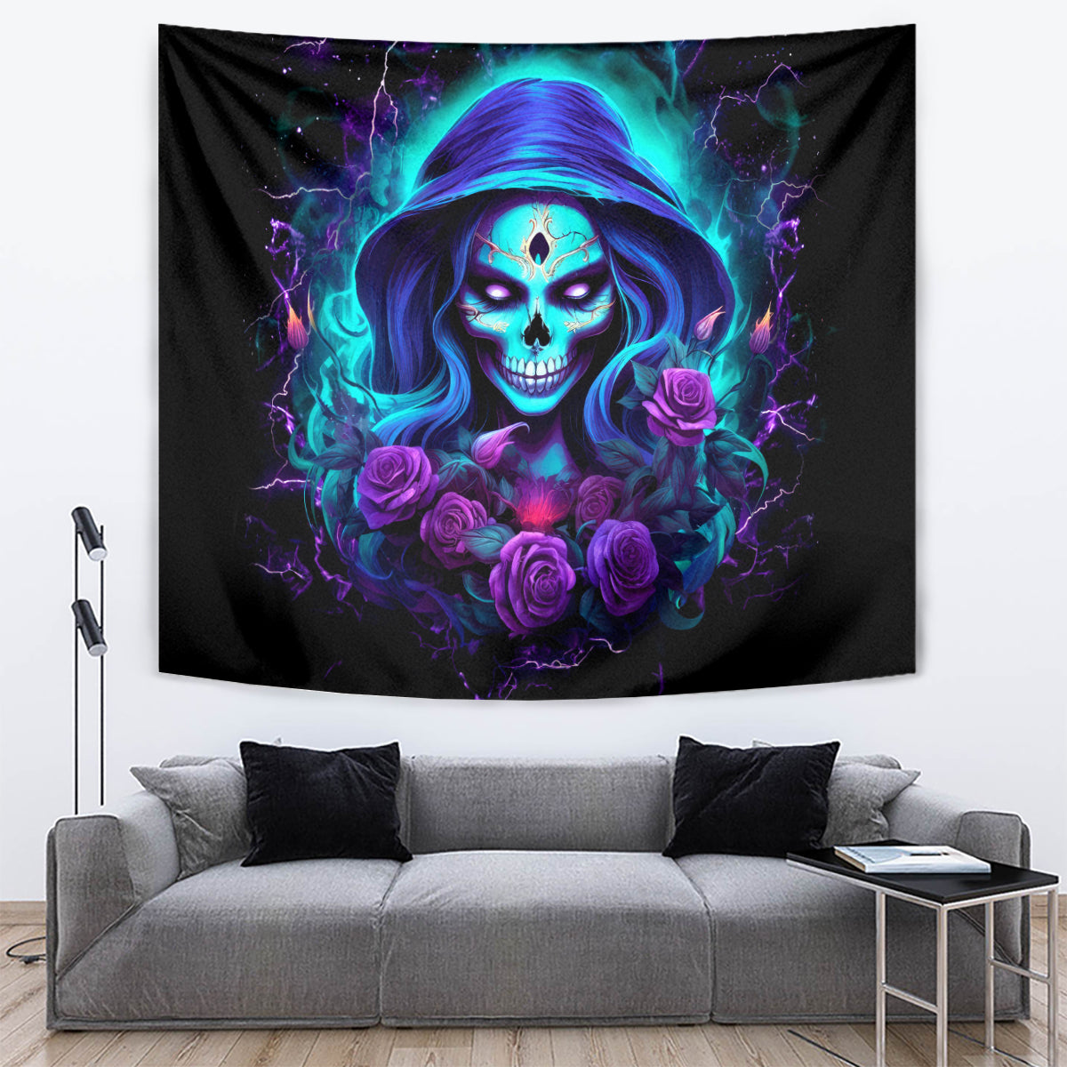 Skull Lady Tapestry Rose Skull She Whispered Back Iam The Storm - Wonder Print Shop