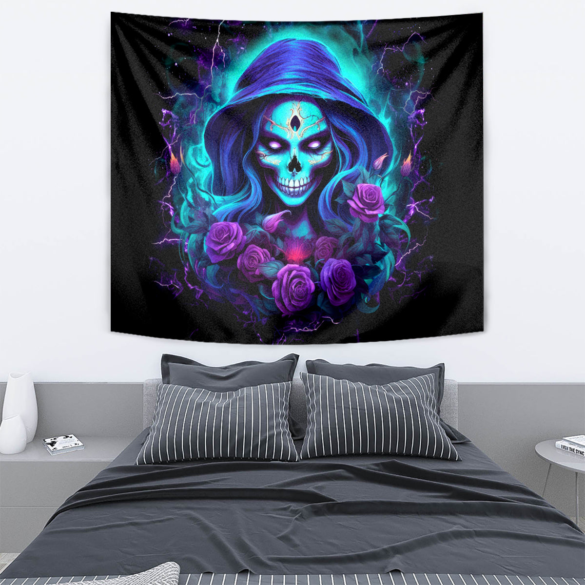 Skull Lady Tapestry Rose Skull She Whispered Back Iam The Storm - Wonder Print Shop