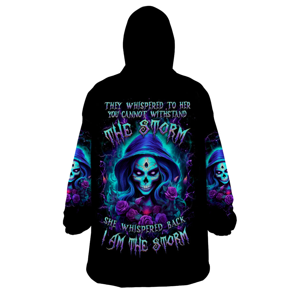 Skull Lady Wearable Blanket Hoodie Rose Skull She Whispered Back Iam The Storm - Wonder Print Shop