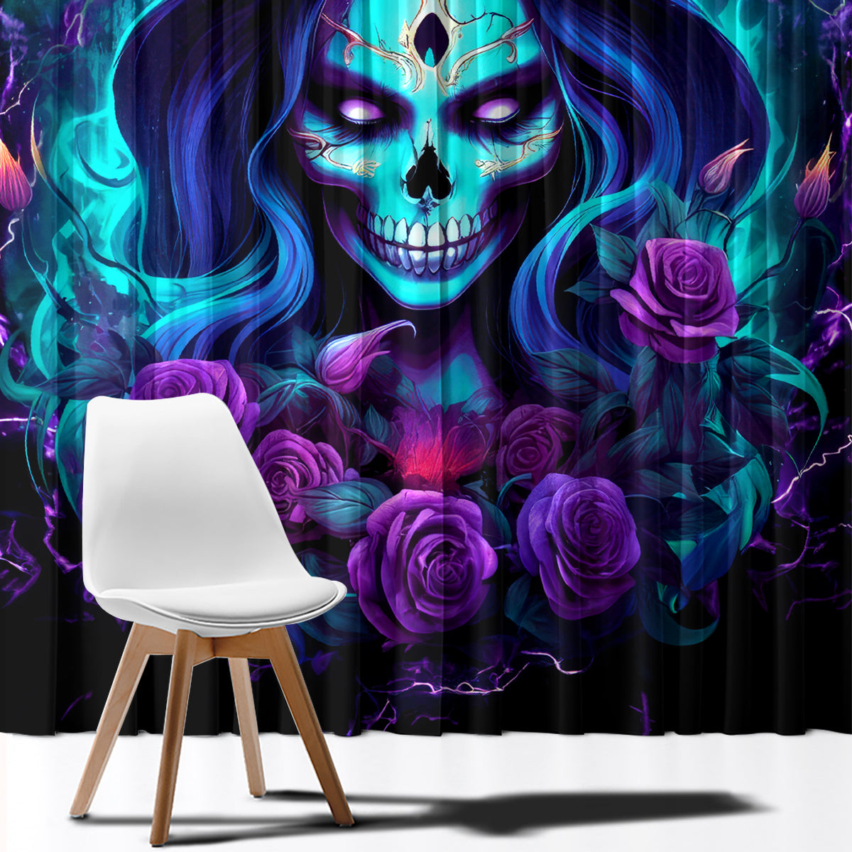 Skull Lady Window Curtain Rose Skull She Whispered Back Iam The Storm - Wonder Print Shop