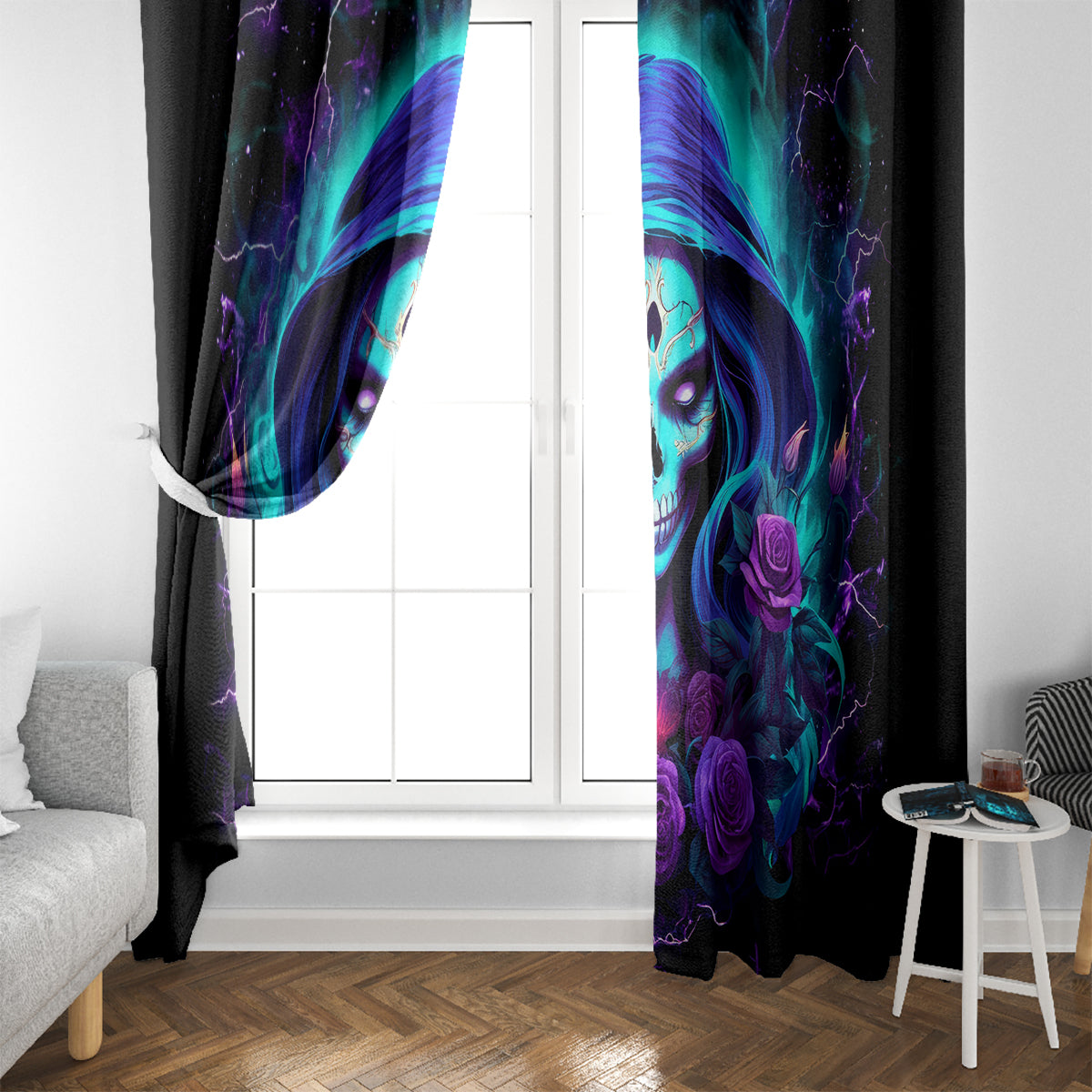 Skull Lady Window Curtain Rose Skull She Whispered Back Iam The Storm - Wonder Print Shop