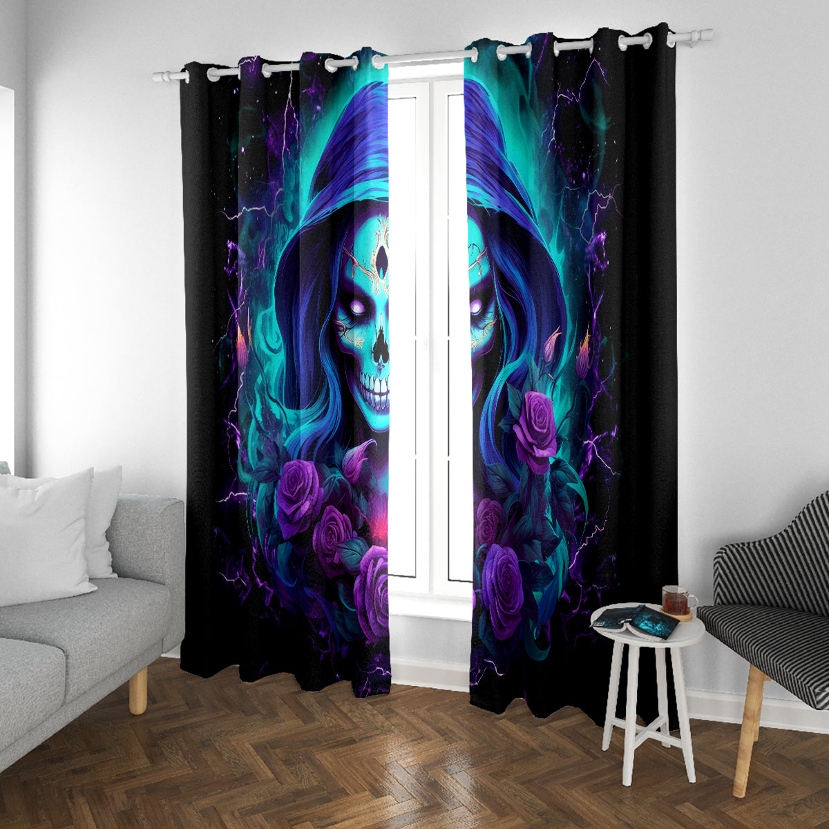Skull Lady Window Curtain Rose Skull She Whispered Back Iam The Storm - Wonder Print Shop