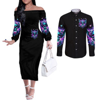 Skull Wings Couples Matching Off The Shoulder Long Sleeve Dress and Long Sleeve Button Shirt So The Bitch In Me Came Out To Play