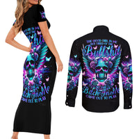 Skull Wings Couples Matching Short Sleeve Bodycon Dress and Long Sleeve Button Shirt So The Bitch In Me Came Out To Play - Wonder Print Shop