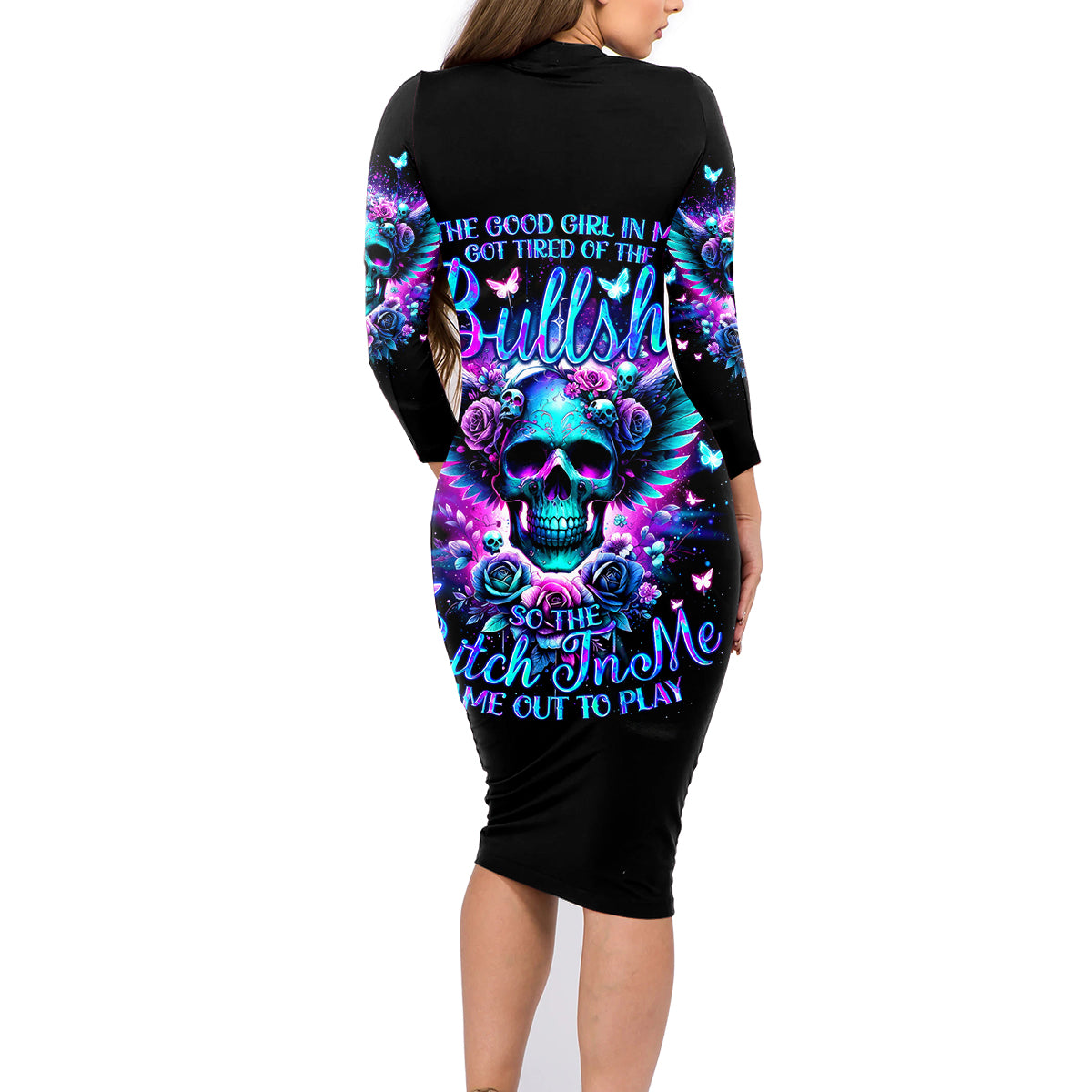Skull Wings Family Matching Long Sleeve Bodycon Dress and Hawaiian Shirt So The Bitch In Me Came Out To Play - Wonder Print Shop