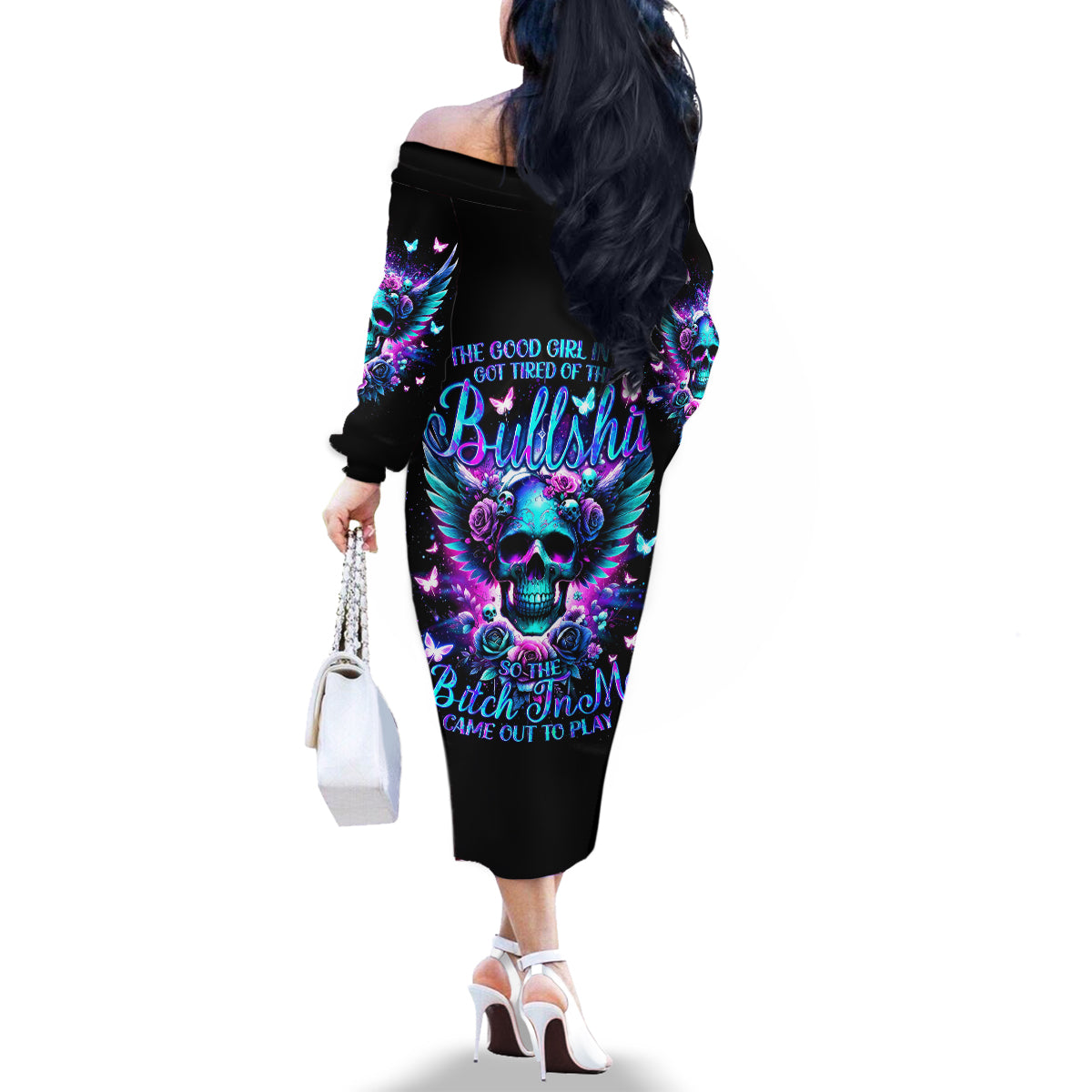 Skull Wings Family Matching Off Shoulder Long Sleeve Dress and Hawaiian Shirt So The Bitch In Me Came Out To Play - Wonder Print Shop