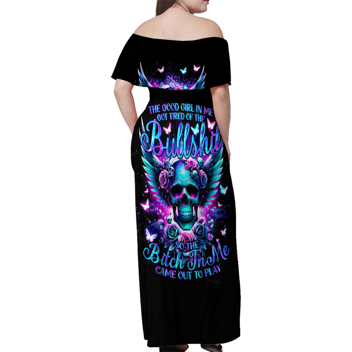 Skull Wings Family Matching Off Shoulder Maxi Dress and Hawaiian Shirt So The Bitch In Me Came Out To Play - Wonder Print Shop
