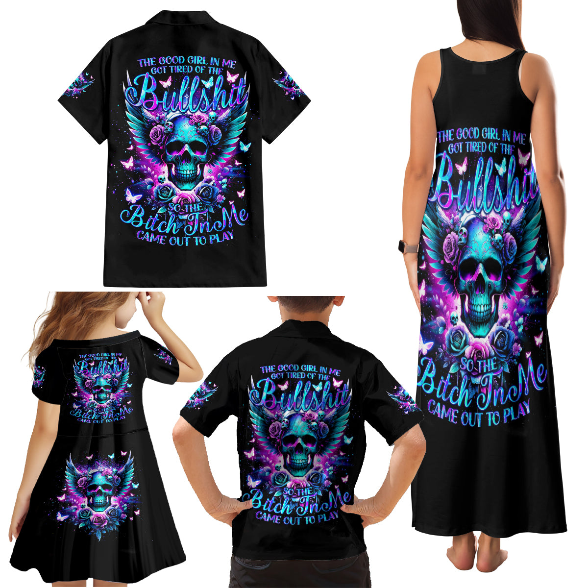 Skull Wings Family Matching Tank Maxi Dress and Hawaiian Shirt So The Bitch In Me Came Out To Play - Wonder Print Shop