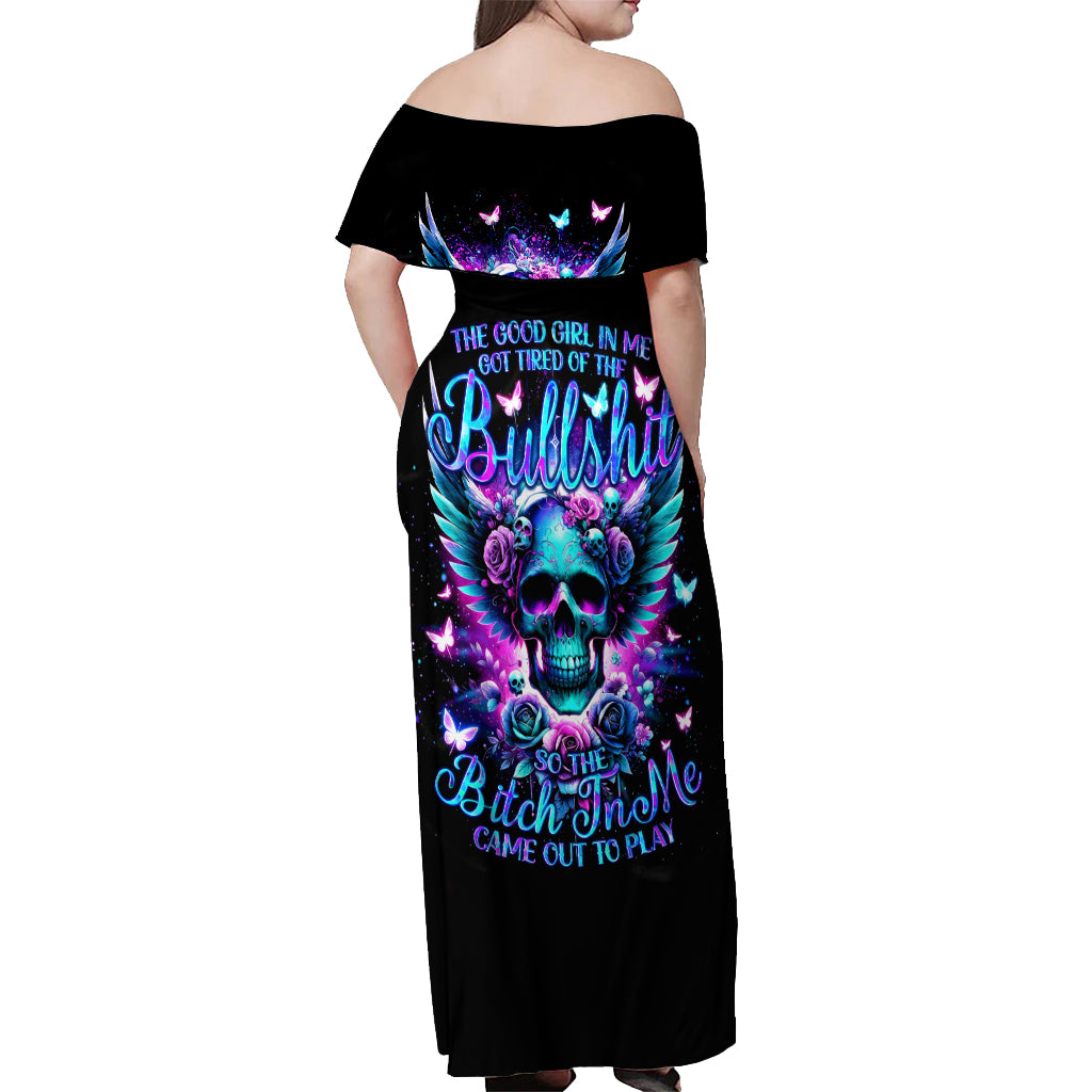 Skull Wings Off Shoulder Maxi Dress So The Bitch In Me Came Out To Play - Wonder Print Shop