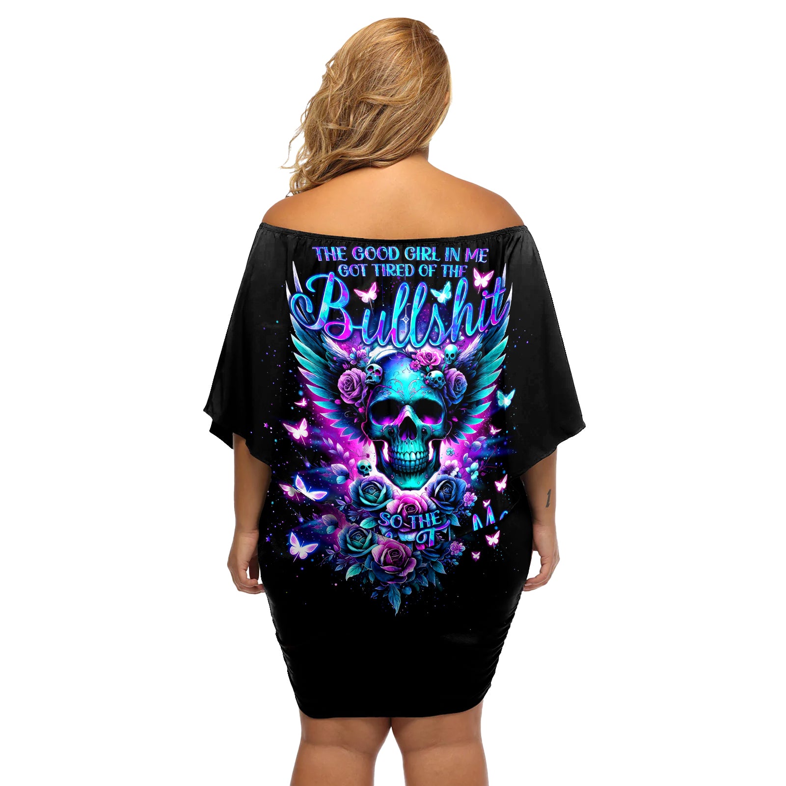 Skull Wings Off Shoulder Short Dress So The Bitch In Me Came Out To Play - Wonder Print Shop