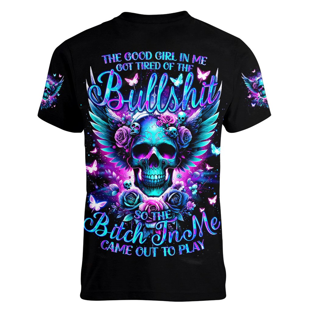 Skull Wings Women V Neck T Shirt So The Bitch In Me Came Out To Play - Wonder Print Shop