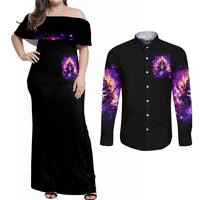 Queen Skull Couples Matching Off Shoulder Maxi Dress and Long Sleeve Button Shirt Sometimes An Angel Somethimes Hellraiser Always A Strong Woman - Wonder Print Shop