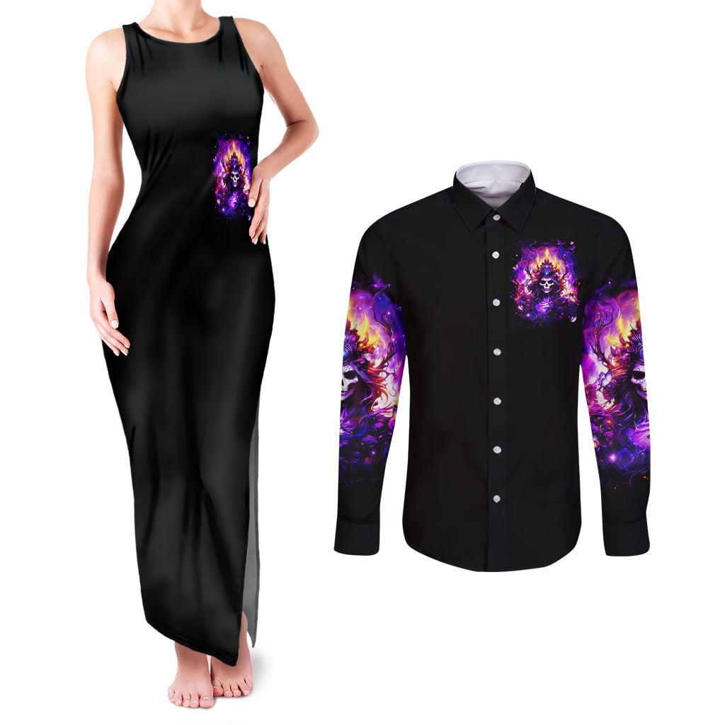 Queen Skull Couples Matching Tank Maxi Dress and Long Sleeve Button Shirt Sometimes An Angel Somethimes Hellraiser Always A Strong Woman - Wonder Print Shop