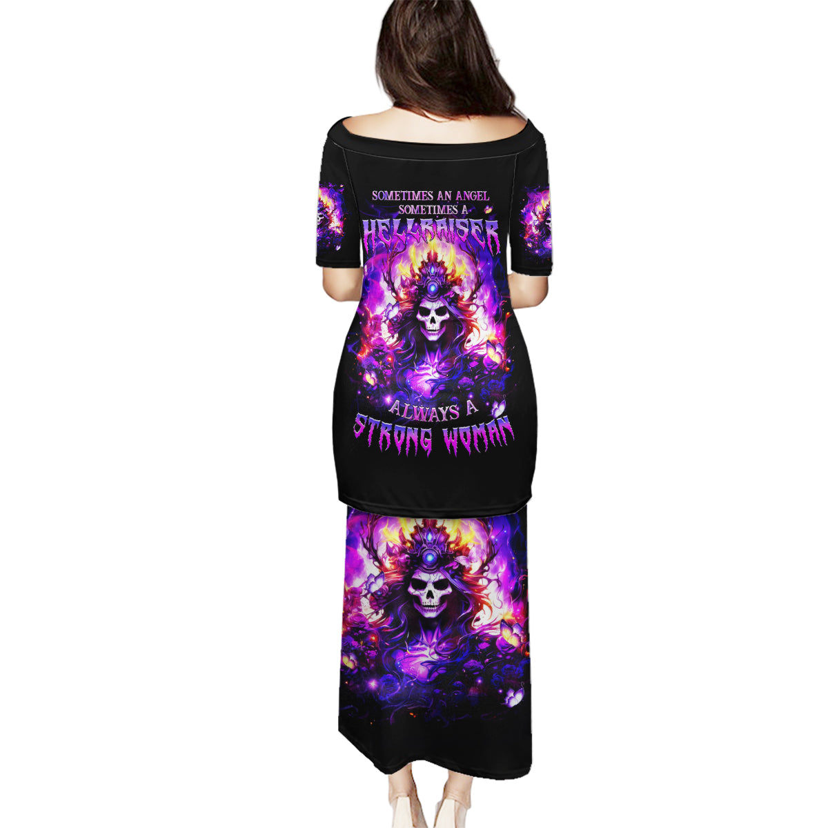 Queen Skull Family Matching Puletasi and Hawaiian Shirt Sometimes An Angel Somethimes Hellraiser Always A Strong Woman - Wonder Print Shop