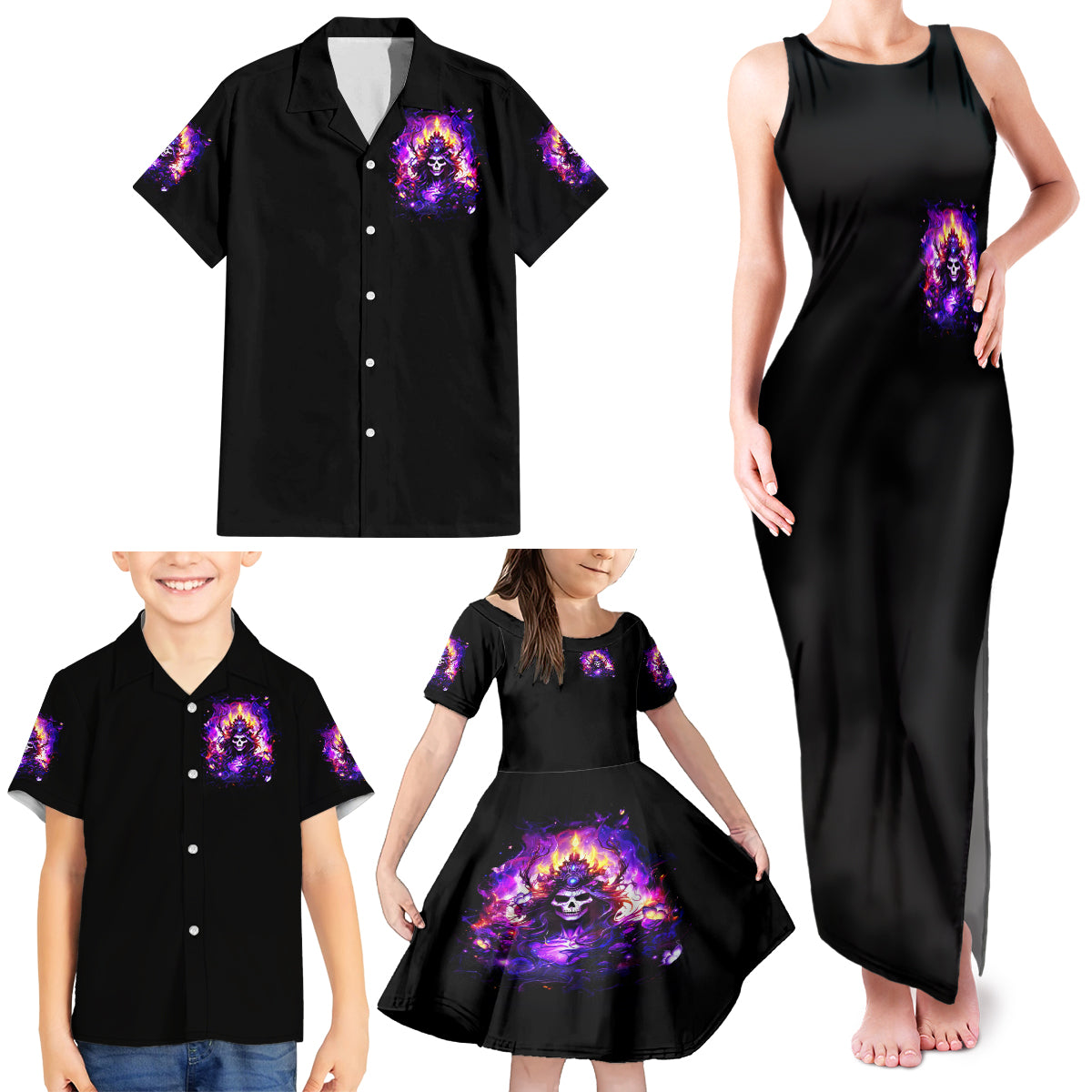 Queen Skull Family Matching Tank Maxi Dress and Hawaiian Shirt Sometimes An Angel Somethimes Hellraiser Always A Strong Woman - Wonder Print Shop