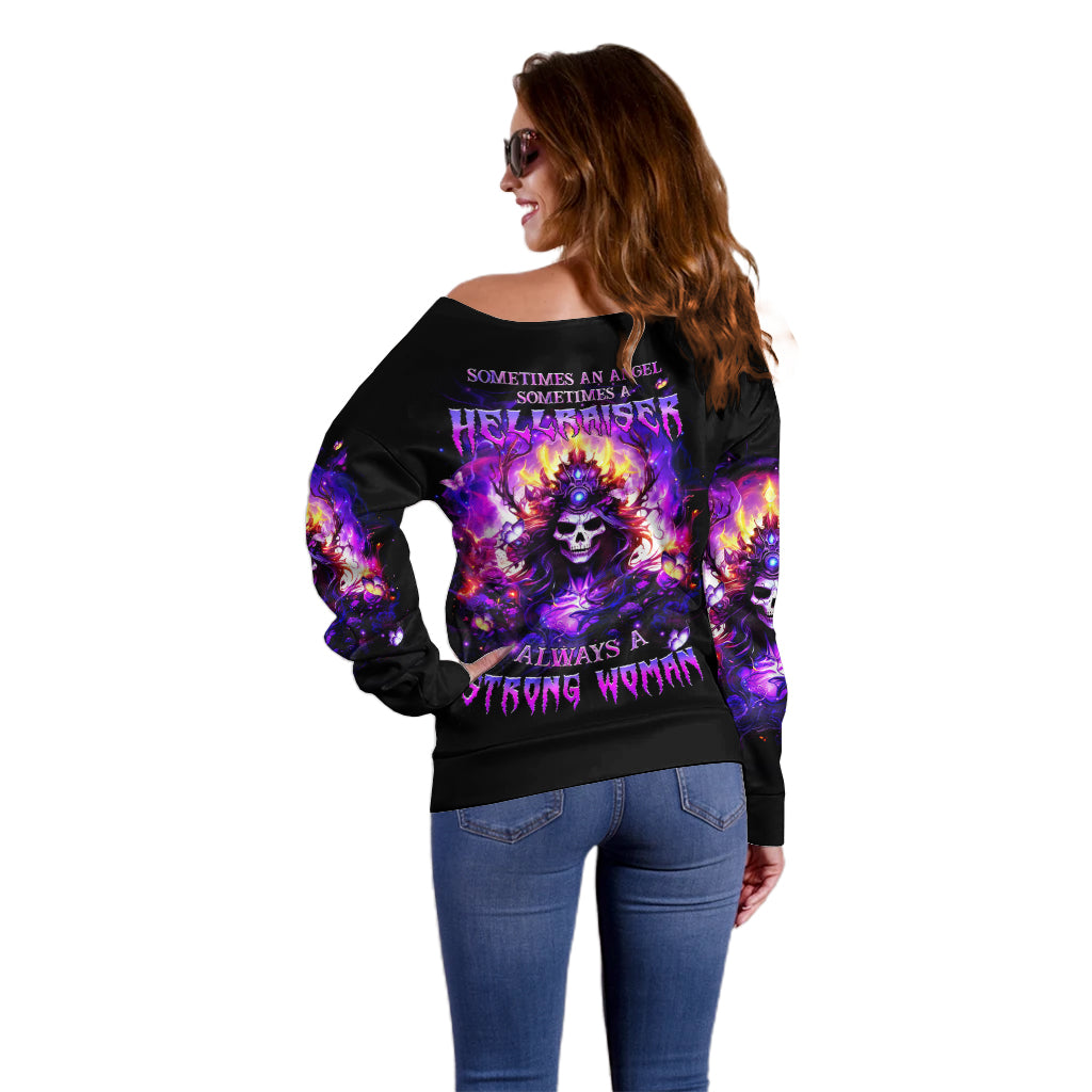 Queen Skull Off Shoulder Sweater Sometimes An Angel Somethimes Hellraiser Always A Strong Woman - Wonder Print Shop
