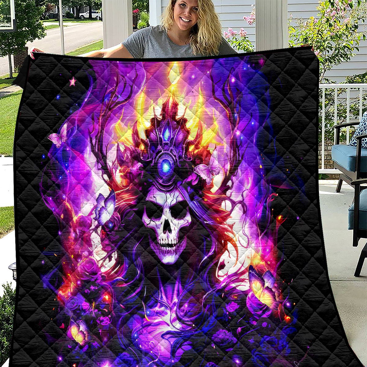 Queen Skull Quilt Sometimes An Angel Somethimes Hellraiser Always A Strong Woman - Wonder Print Shop