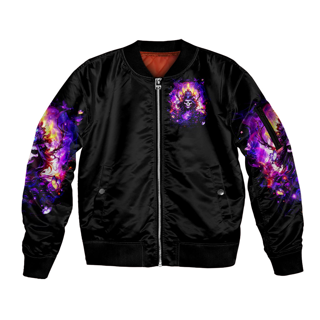 Queen Skull Sleeve Zip Bomber Jacket Sometimes An Angel Somethimes Hellraiser Always A Strong Woman - Wonder Print Shop