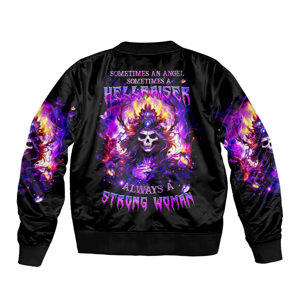 Queen Skull Sleeve Zip Bomber Jacket Sometimes An Angel Somethimes Hellraiser Always A Strong Woman - Wonder Print Shop