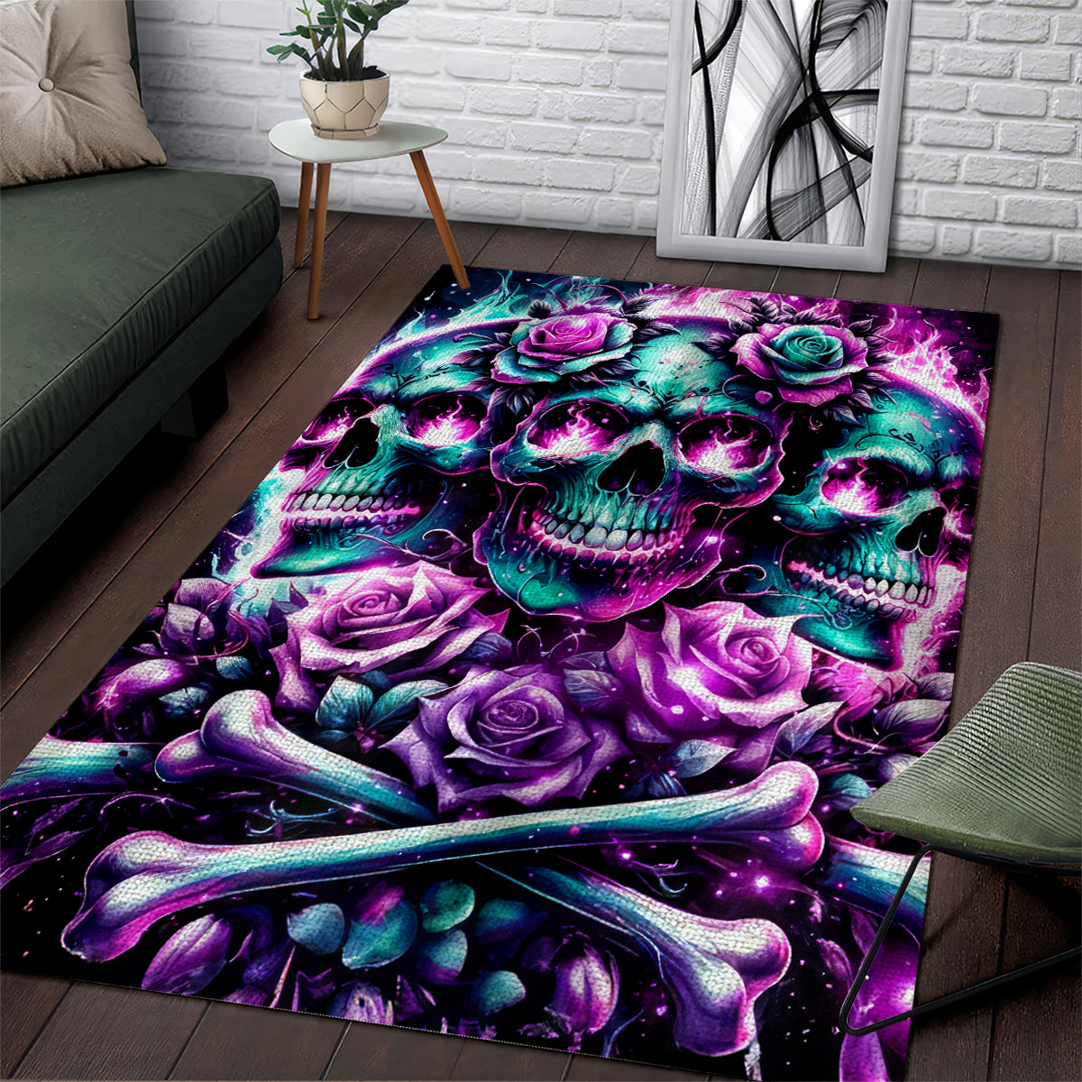 Rose Skull Area Rug Stuck Between IDK IDC And IDGAF - Wonder Print Shop