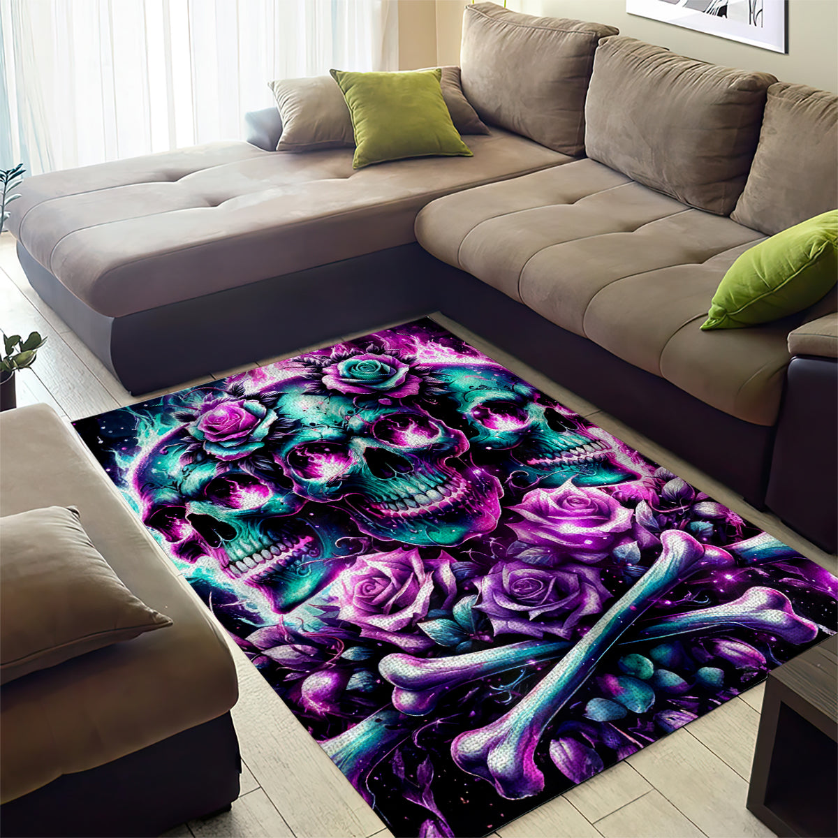 Rose Skull Area Rug Stuck Between IDK IDC And IDGAF - Wonder Print Shop