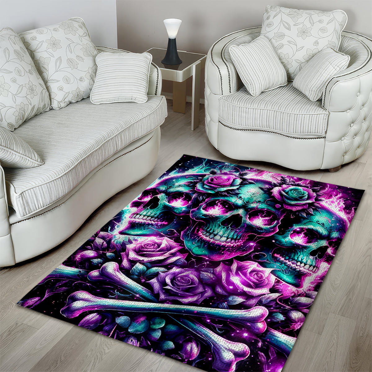 Rose Skull Area Rug Stuck Between IDK IDC And IDGAF - Wonder Print Shop