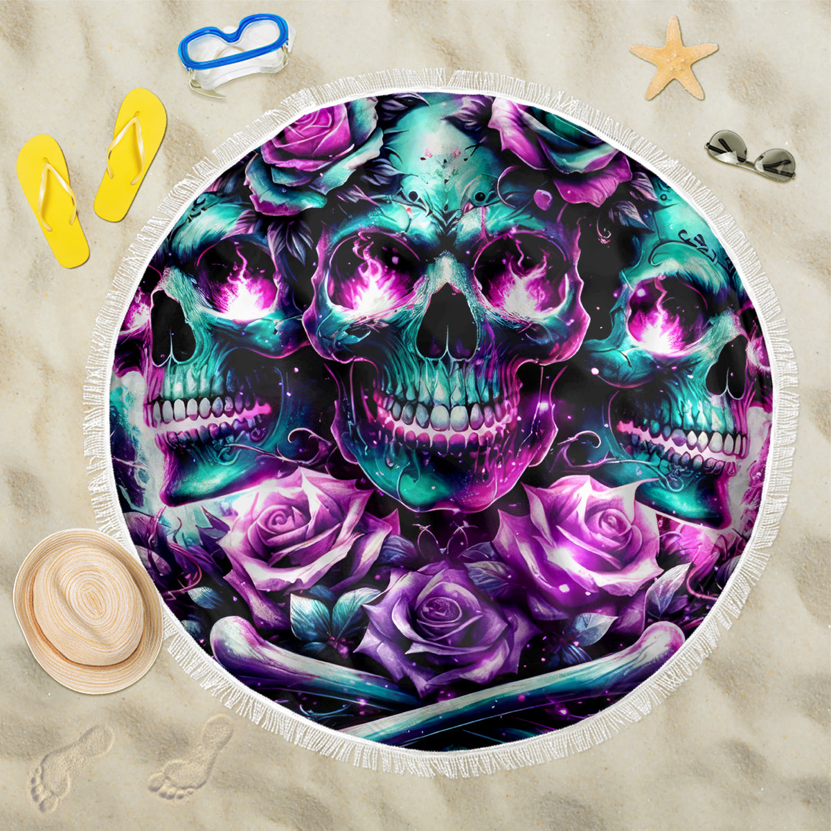 Rose Skull Beach Blanket Stuck Between IDK IDC And IDGAF - Wonder Print Shop