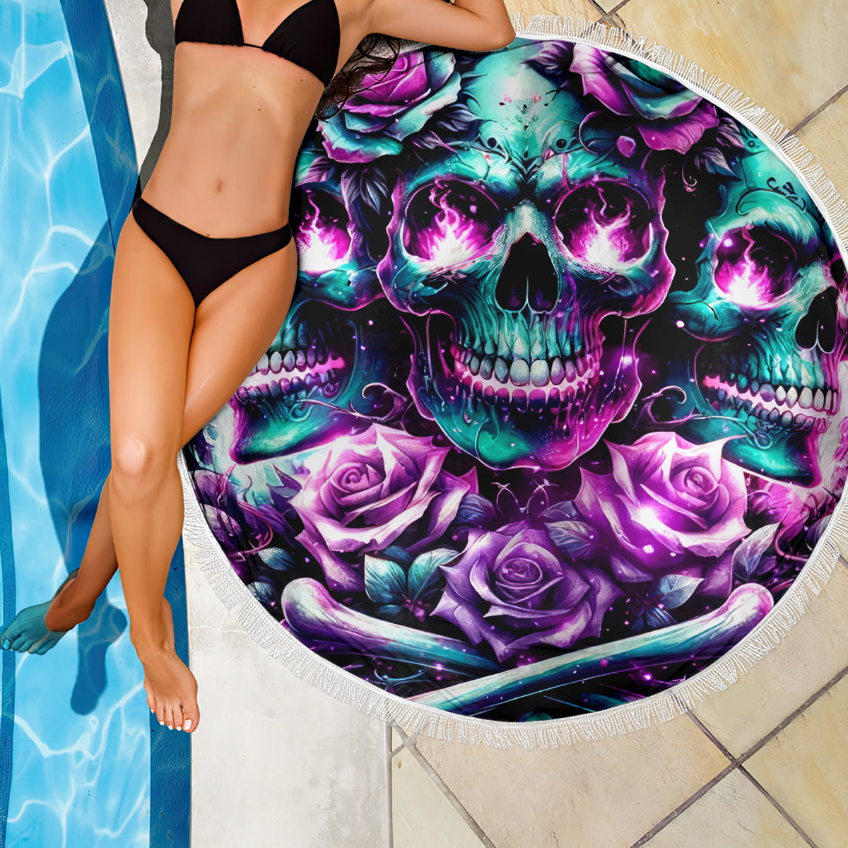 Rose Skull Beach Blanket Stuck Between IDK IDC And IDGAF - Wonder Print Shop