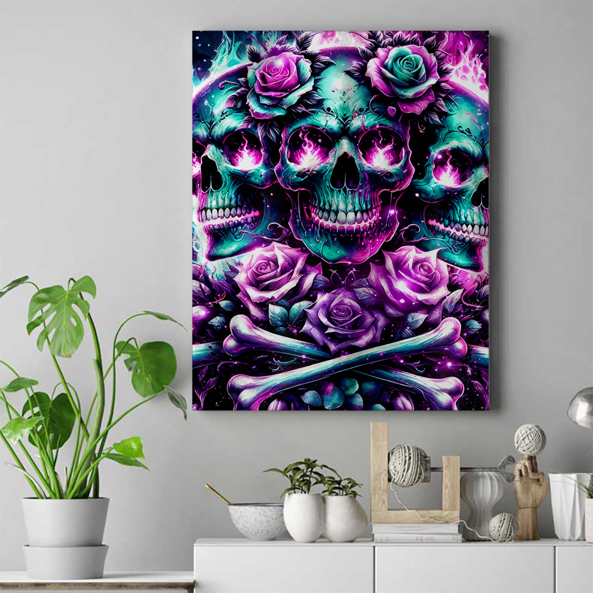 Rose Skull Canvas Wall Art Stuck Between IDK IDC And IDGAF - Wonder Print Shop