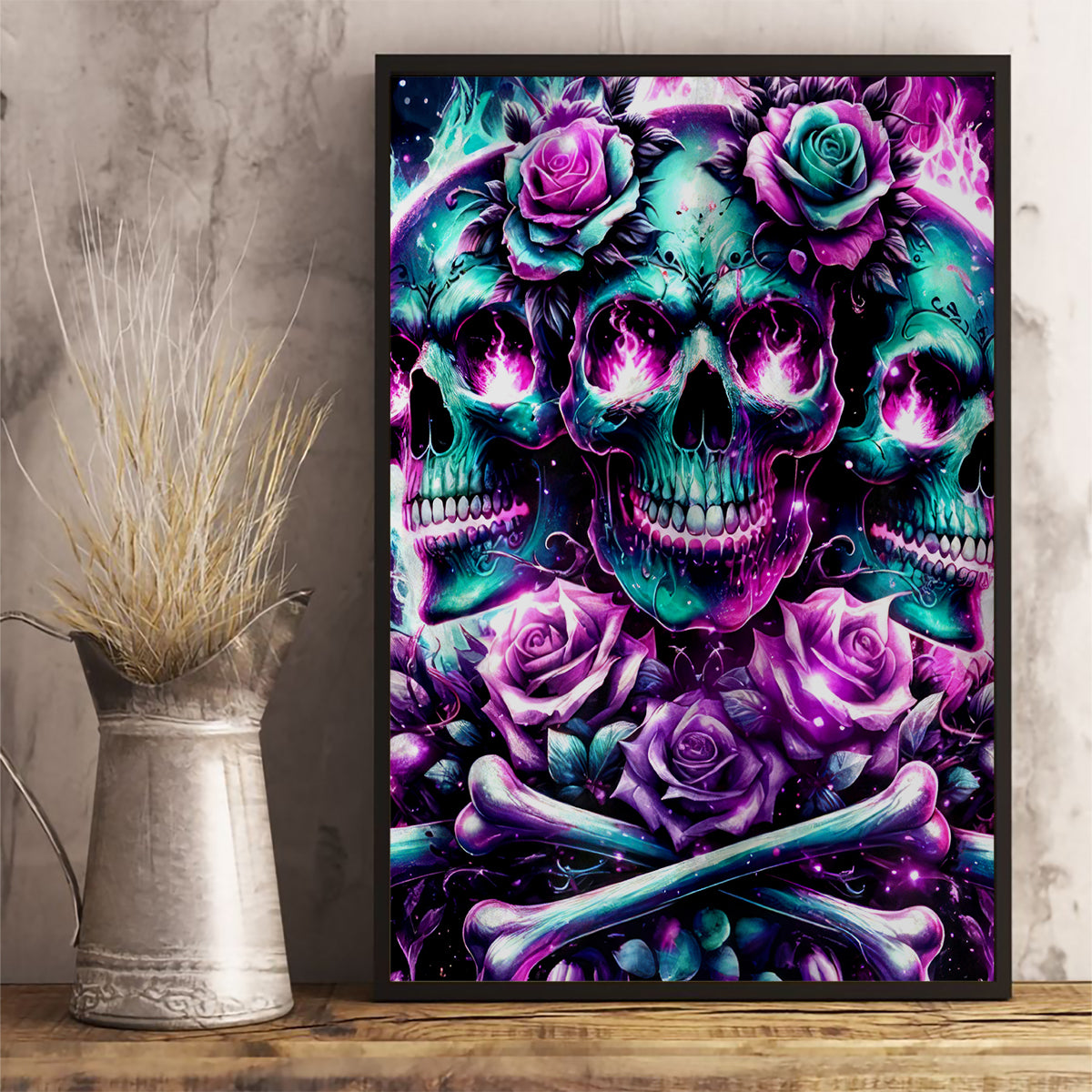 Rose Skull Canvas Wall Art Stuck Between IDK IDC And IDGAF - Wonder Print Shop