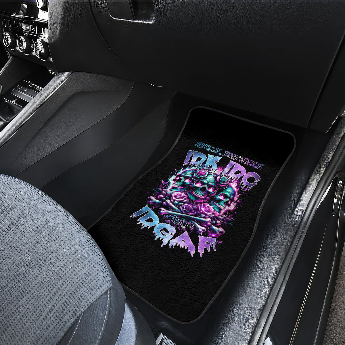 Rose Skull Car Mats Stuck Between IDK IDC And IDGAF - Wonder Print Shop