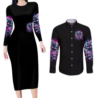 Rose Skull Couples Matching Long Sleeve Bodycon Dress and Long Sleeve Button Shirt Stuck Between IDK IDC And IDGAF - Wonder Print Shop