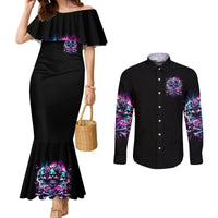 Rose Skull Couples Matching Mermaid Dress and Long Sleeve Button Shirt Stuck Between IDK IDC And IDGAF