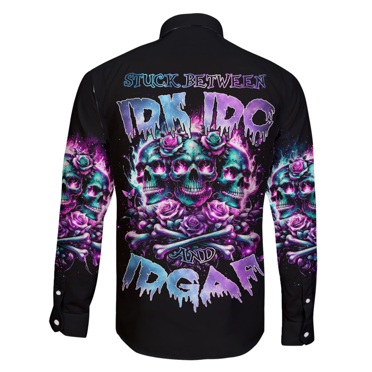 Rose Skull Family Matching Short Sleeve Bodycon Dress and Hawaiian Shirt Stuck Between IDK IDC And IDGAF - Wonder Print Shop