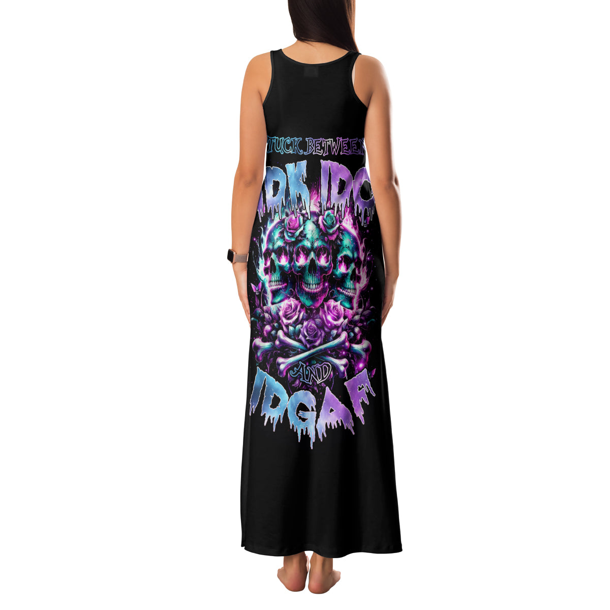Rose Skull Family Matching Tank Maxi Dress and Hawaiian Shirt Stuck Between IDK IDC And IDGAF - Wonder Print Shop
