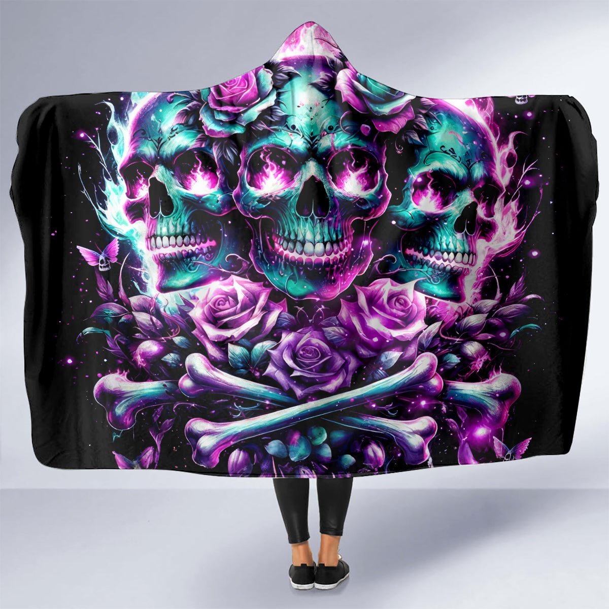 Rose Skull Hooded Blanket Stuck Between IDK IDC And IDGAF