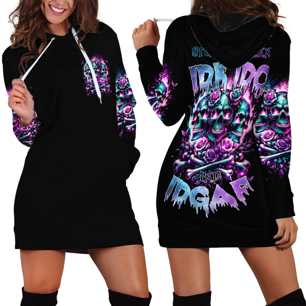 Rose Skull Hoodie Dress Stuck Between IDK IDC And IDGAF - Wonder Print Shop