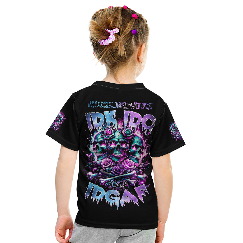 Rose Skull Kid T Shirt Stuck Between IDK IDC And IDGAF - Wonder Print Shop