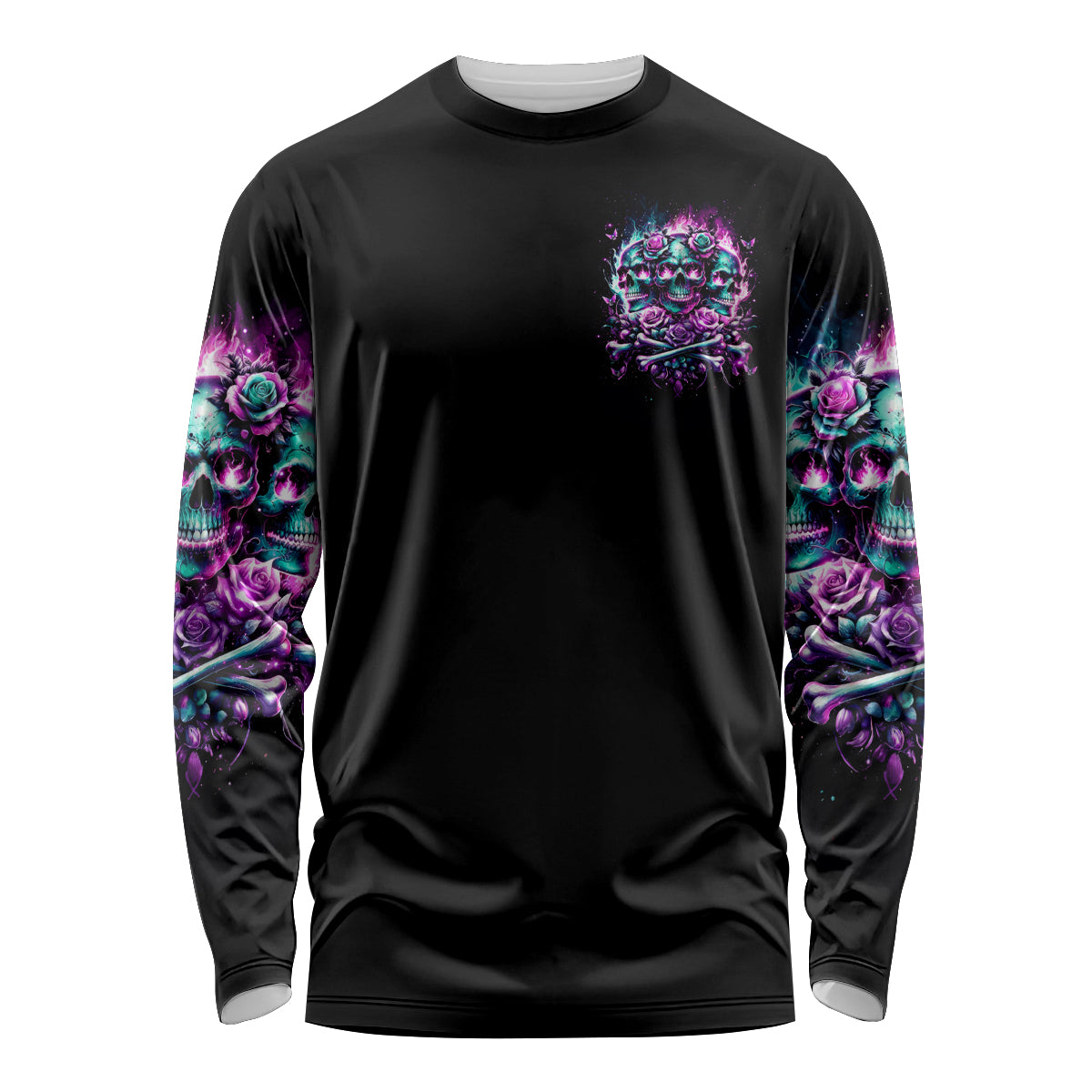 Rose Skull Long Sleeve Shirt Stuck Between IDK IDC And IDGAF - Wonder Print Shop