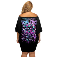 Rose Skull Off Shoulder Short Dress Stuck Between IDK IDC And IDGAF - Wonder Print Shop