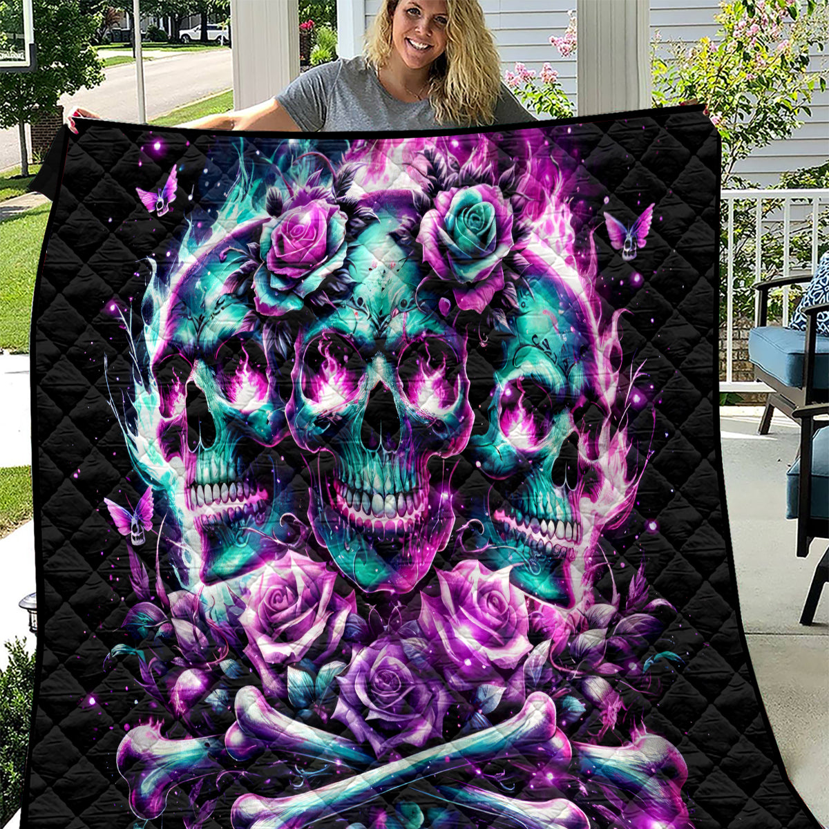 Rose Skull Quilt Stuck Between IDK IDC And IDGAF - Wonder Print Shop