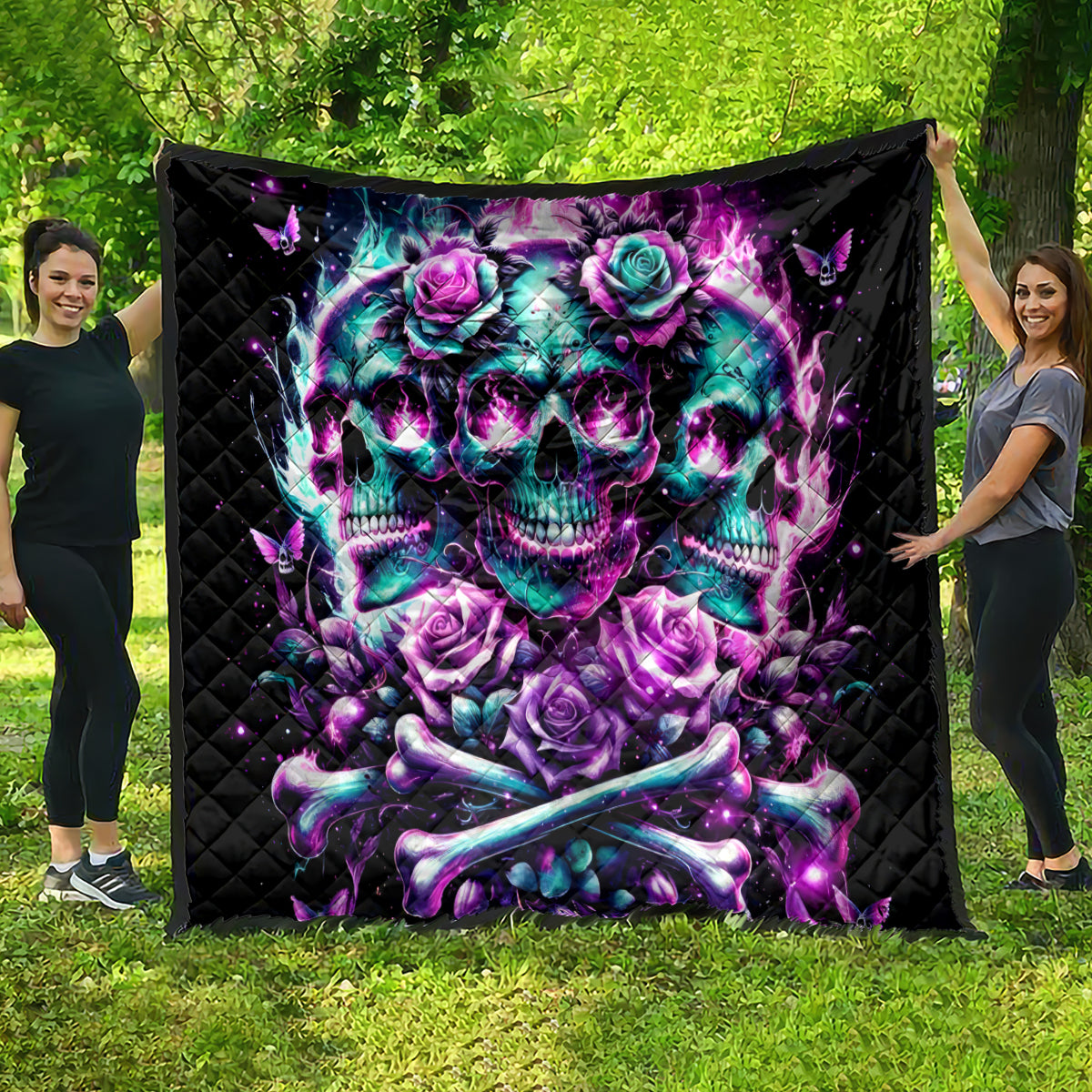 Rose Skull Quilt Stuck Between IDK IDC And IDGAF - Wonder Print Shop